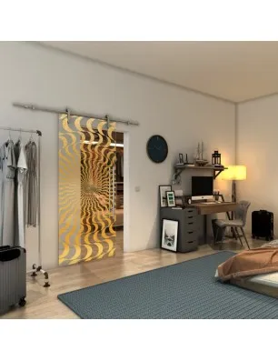 Glasschiebetür PIPE-LINE - Fineprint Model 044 Gold auf Klarglas