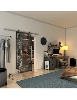 Glasschiebetür PIPE-LINE - Fineprint Model 108 Schwarz auf Klarglas