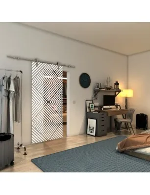 Glasschiebetür PIPE-LINE - Fineprint Model 140 Weiss auf Klarglas