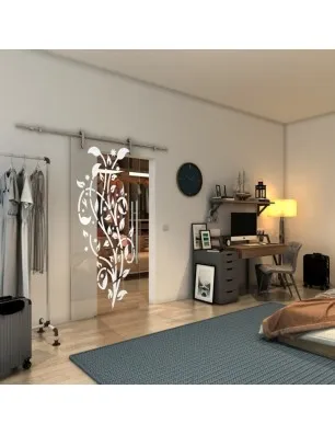 Glasschiebetür PIPE-LINE - Fineprint Model 166 Weiss auf Klarglas