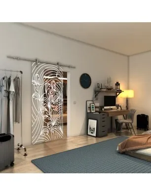 Glasschiebetür PIPE-LINE - Fineprint Model 200 Weiss auf Klarglas