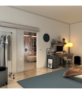 Glasschiebetür ECO-LINE - Fineprint Model 006 Weiss auf Klarglas