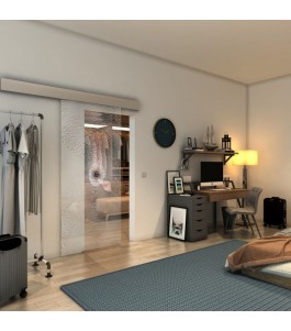 Glasschiebetür ECO-LINE - Fineprint Model 007 Weiss auf Klarglas