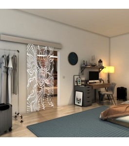 Glasschiebetür ECO-LINE - Fineprint Model 012 Weiss auf Klarglas