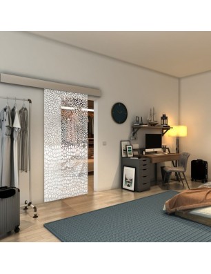 Glasschiebetür ECO-LINE - Fineprint Model 015 Weiss auf Klarglas