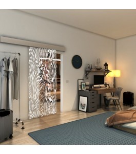 Glasschiebetür ECO-LINE - Fineprint Model 017 Weiss auf Klarglas