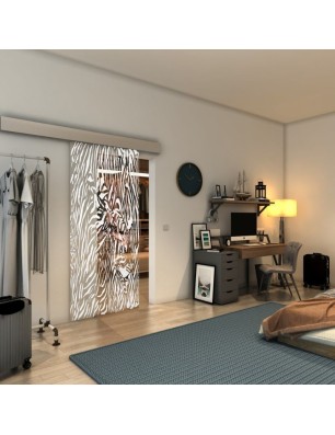 Glasschiebetür ECO-LINE - Fineprint Model 017 Weiss auf Klarglas