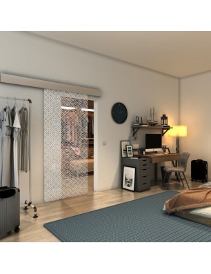 Glasschiebetür ECO-LINE - Fineprint Model 018 Weiss auf Klarglas