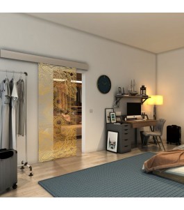 Glasschiebetür ECO-LINE - Fineprint Model 030 Gold auf Klarglas