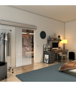 Glasschiebetür ECO-LINE - Fineprint Model 038 Weiss auf Klarglas
