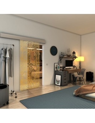 Glasschiebetür ECO-LINE - Fineprint Model 051 Gold auf Klarglas