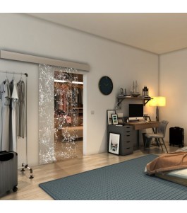 Glasschiebetür ECO-LINE - Fineprint Model 054 Weiss auf Klarglas