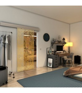 Glasschiebetür ECO-LINE - Fineprint Model 055 Gold auf Klarglas