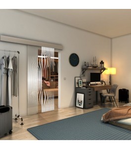 Glasschiebetür ECO-LINE - Fineprint Model 059 Weiss auf Klarglas