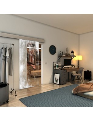 Glasschiebetür ECO-LINE - Fineprint Model 061 Weiss auf Klarglas