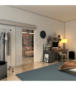 Glasschiebetür ECO-LINE - Fineprint Model 063 Weiss auf Klarglas