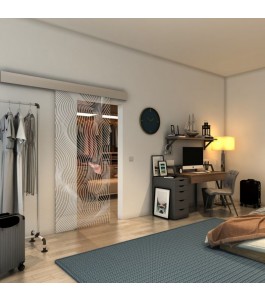 Glasschiebetür ECO-LINE - Fineprint Model 066 Weiss auf Klarglas