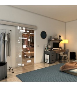 Glasschiebetür ECO-LINE - Fineprint Model 092 Weiss auf Klarglas