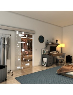 Glasschiebetür ECO-LINE - Fineprint Model 092 Weiss auf Klarglas