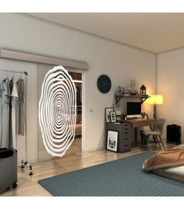 Glasschiebetür ECO-LINE - Fineprint Model 109 Weiss auf Klarglas