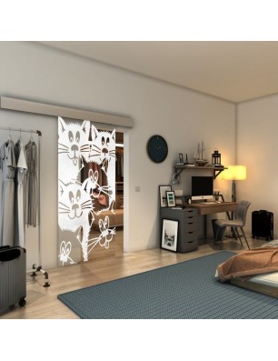 Glasschiebetür ECO-LINE - Fineprint Model 115 Weiss auf Klarglas