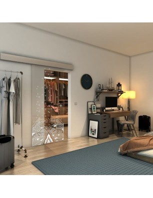 Glasschiebetür ECO-LINE - Fineprint Model 155 Weiss auf Klarglas