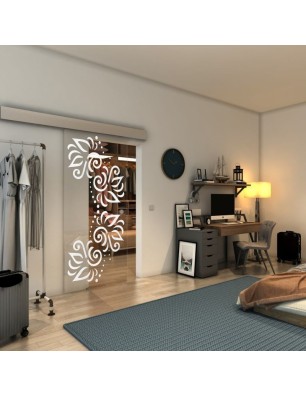 Glasschiebetür ECO-LINE - Fineprint Model 163 Weiss auf Klarglas