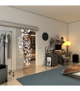 Glasschiebetür ECO-LINE - Fineprint Model 166 Weiss auf Klarglas