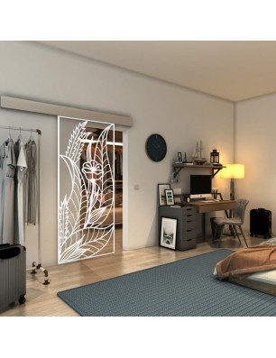 Glasschiebetür ECO-LINE - Fineprint Model 195 Weiss auf Klarglas