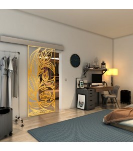 Glasschiebetür ECO-LINE - Fineprint Model 196 Gold auf Klarglas
