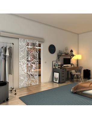 Glasschiebetür ECO-LINE - Fineprint Model 201 Weiss auf Klarglas