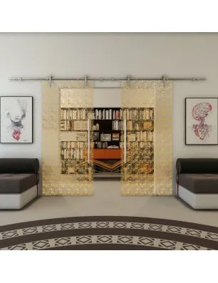 Glasschiebetür PIPE-LINE - Fineprint Model 003 Gold auf Klarglas