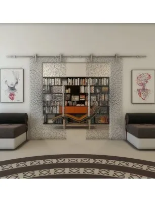 Glasschiebetür PIPE-LINE - Fineprint Model 006 Schwarz auf Klarglas