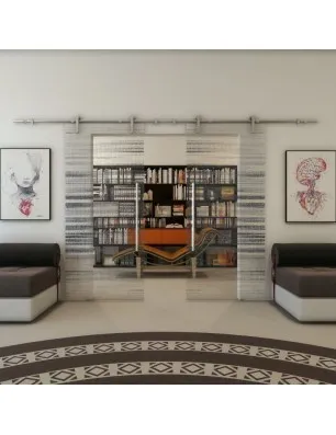 Glasschiebetür PIPE-LINE - Fineprint Model 019 Schwarz auf Klarglas