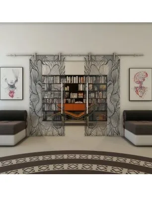 Glasschiebetür PIPE-LINE - Fineprint Model 020 Schwarz auf Klarglas