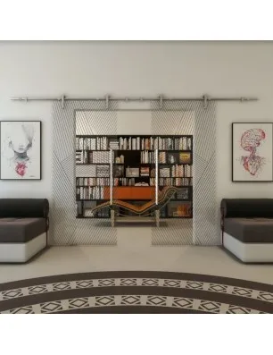 Glasschiebetür PIPE-LINE - Fineprint Model 028 Schwarz auf Klarglas