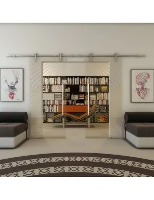 Glasschiebetür PIPE-LINE - Fineprint Model 028 Gold auf Klarglas