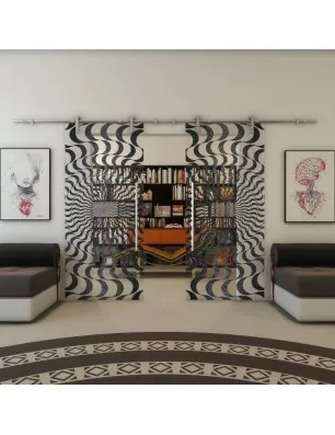 Glasschiebetür PIPE-LINE - Fineprint Model 044 Schwarz auf Klarglas