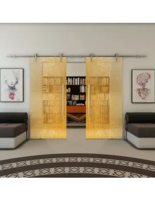 Glasschiebetür PIPE-LINE - Fineprint Model 050 Gold auf Klarglas