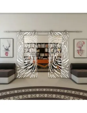 Glasschiebetür PIPE-LINE - Fineprint Model 057 Weiss auf Klarglas