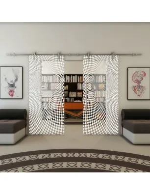 Glasschiebetür PIPE-LINE - Fineprint Model 075 Weiss auf Klarglas