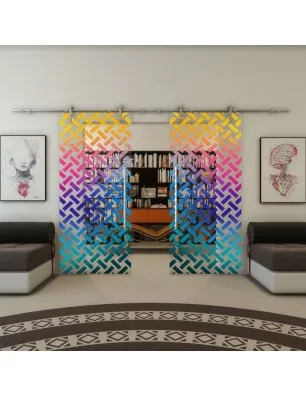 Glasschiebetür PIPE-LINE - Fineprint Model 102 Verlauf auf Klarglas