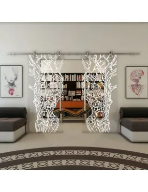 Glasschiebetür PIPE-LINE - Fineprint Model 105 Weiss auf Klarglas