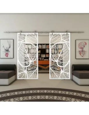 Glasschiebetür PIPE-LINE - Fineprint Model 107 Weiss auf Klarglas