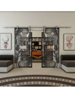 Glasschiebetür PIPE-LINE - Fineprint Model 108 Schwarz auf Klarglas