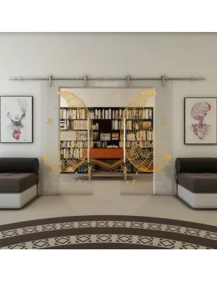 Glasschiebetür PIPE-LINE - Fineprint Model 113 Gold auf Klarglas