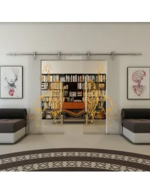 Glasschiebetür PIPE-LINE - Fineprint Model 117 Gold auf Klarglas