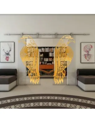 Glasschiebetür PIPE-LINE - Fineprint Model 122 Gold auf Klarglas