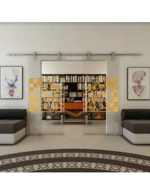 Glasschiebetür PIPE-LINE - Fineprint Model 137 Gold auf Klarglas