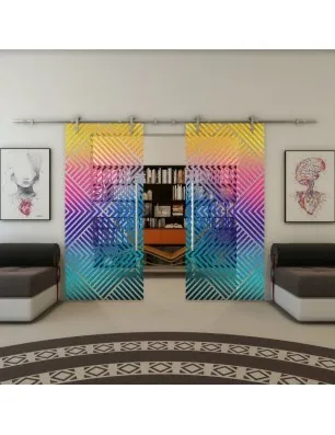 Glasschiebetür PIPE-LINE - Fineprint Model 140 Verlauf auf Klarglas